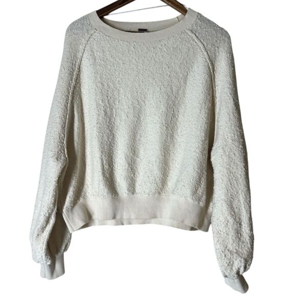 Free People Popcorn Knit Cream Colored Sweater Womens Sz XS Oversized Cropped - Picture 1 of 7